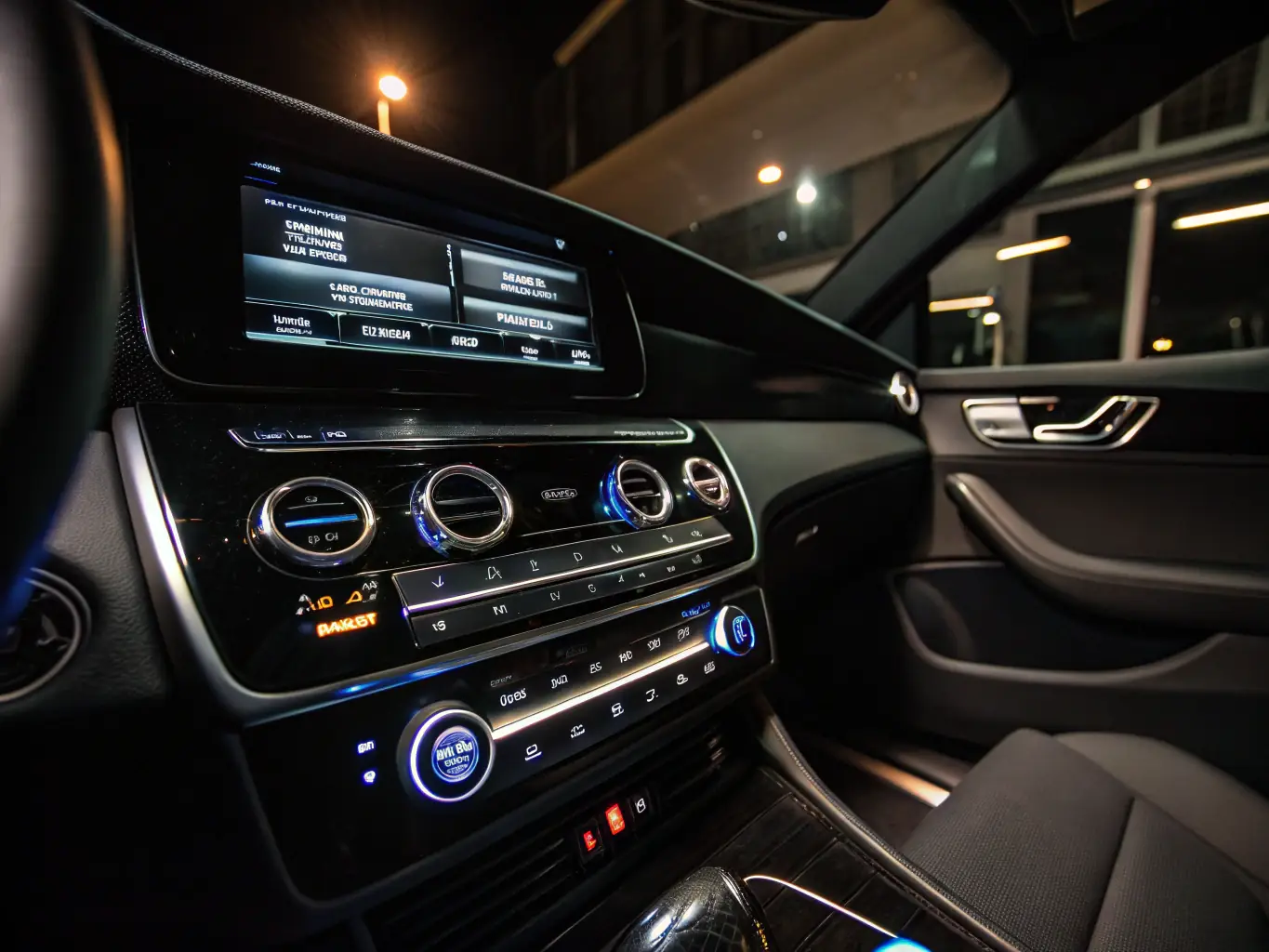 A sleek car interior featuring upgraded speakers and a subwoofer, emphasizing the enhanced audio quality and immersive sound experience.